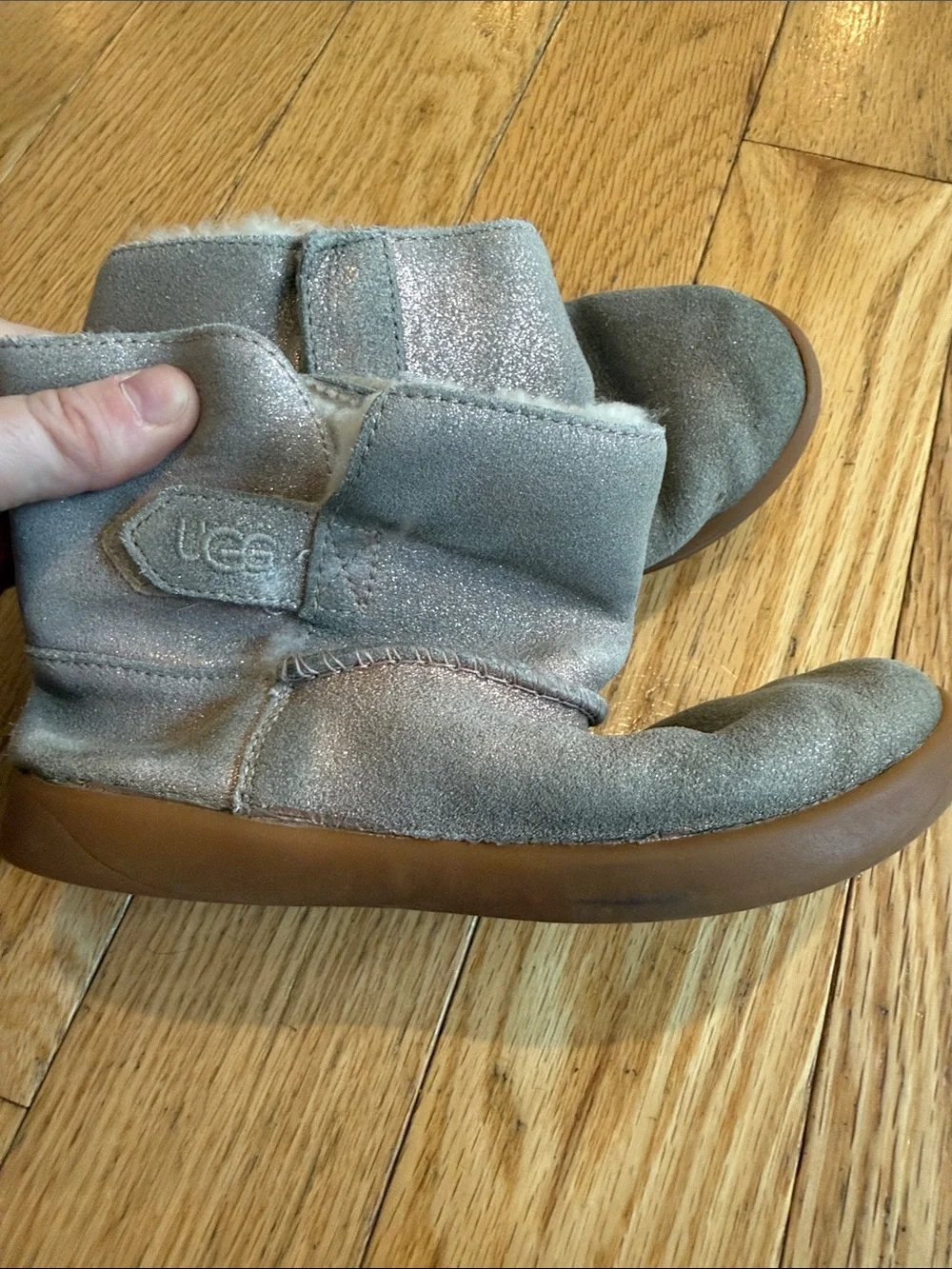UGG Kids Metallic Silver Sheepskin Slip-On Boots
